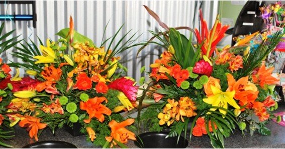 tropical flower arrangement for funeral